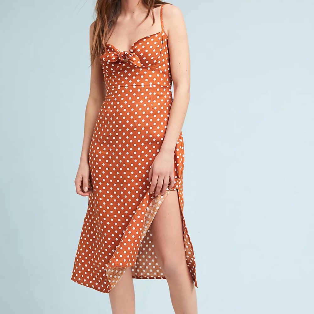 Faithfull the Brand Brown Polka Dot Midi Slip Dress
